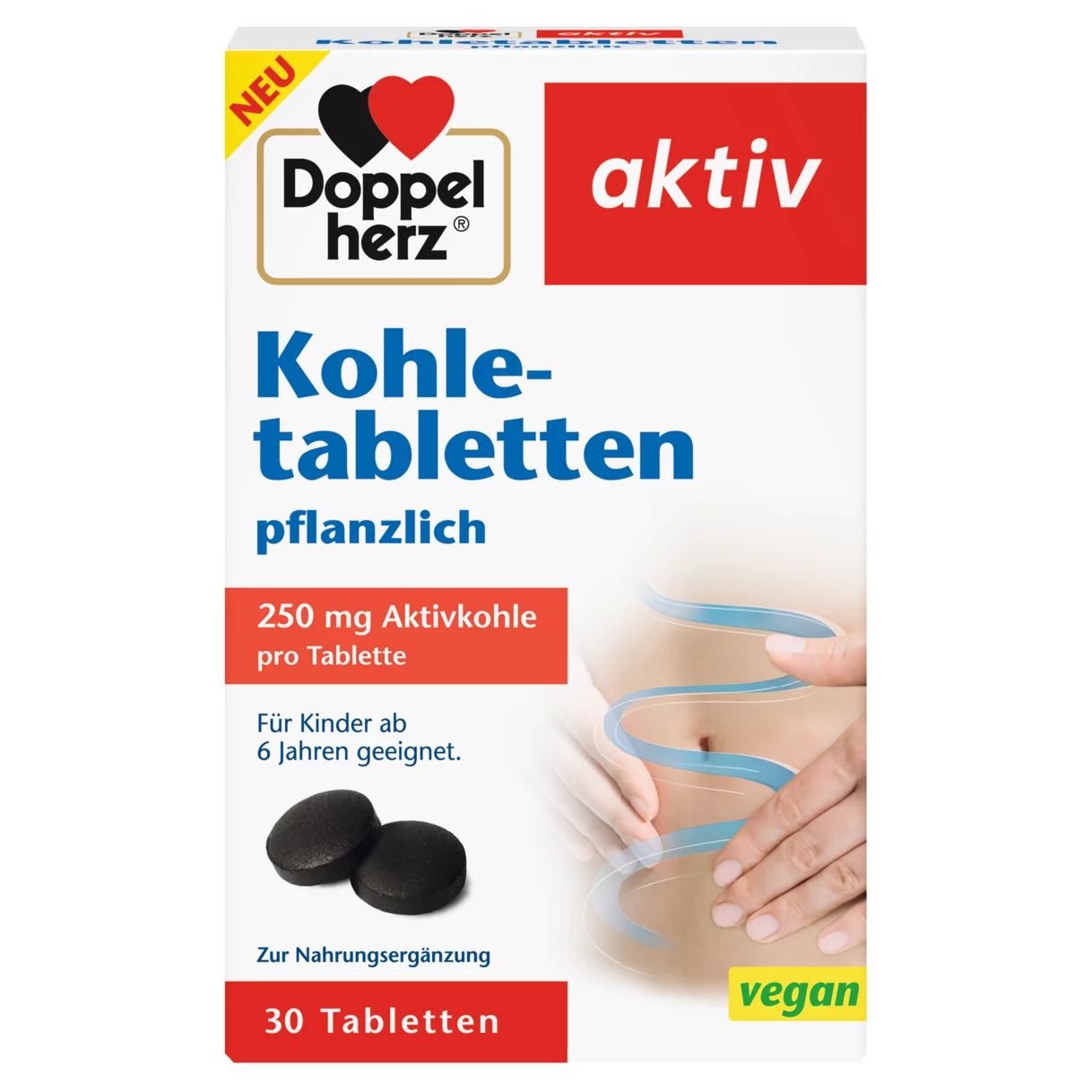 Abbildung der Produktverpackung Doppelherz aktiv Kohletabletten Frontansicht